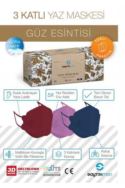 SAYTEKMED Güz Esintisi, Meltblown Filtre, Özel Tasarım Ve Renkler, Tekli Paket, Uv Steril (1 Kutu/15 Adet)