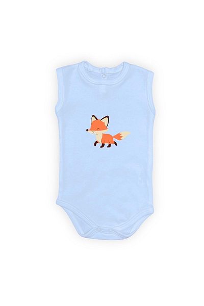 Mnk Baby&Kids Fox Printed - Bodysuit with Snap Fasteners Badi Body, Light Blue