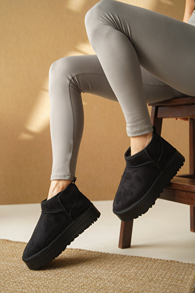 Taran Kadın Bot Süet Kısa Ug Bot Içi Tüylü Kalın Ve Düz Taban