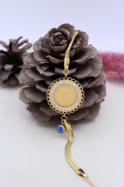 esetyıldız kuyumculuk 22 Ayar Çeyrek Altınlı İtalyan Yassı Zincirli Çelik Bil...