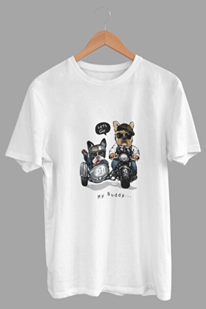 DK DAKSEL تي شيرت أبيض اللون أساسي مطبوع عليه Motor Dog للرجال Dks4395