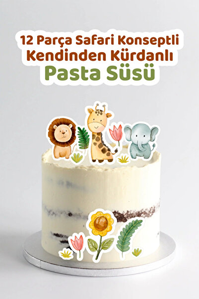 Decograf Atölye 12 Parça Safari Konseptli Kendinden Kürdanlı Pasta Süsü