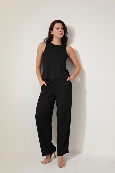 AMİDA Set de bluză și fund largi înfășurat negru - 2423