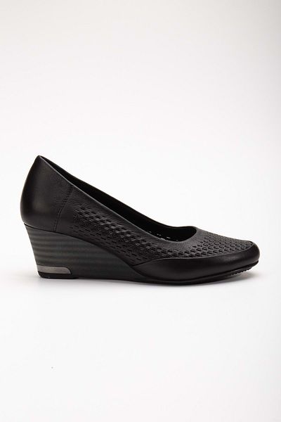ANALİN SHOES Pantofi de damă negri din piele naturală - imprimeu tip fagure, toc cu pană