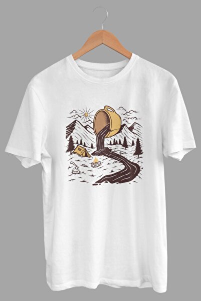 DK DAKSEL Tricou pentru bărbați cu imprimeu Basic Camp de culoare albă DKS4641