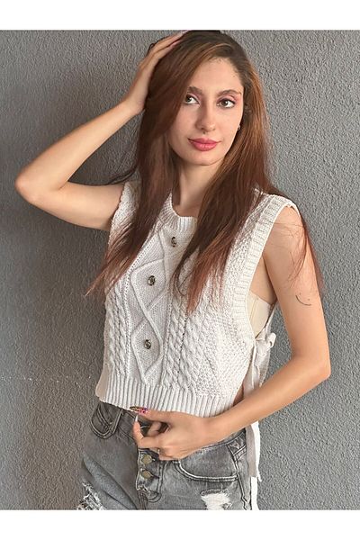 Gönülden Tasarım Knitwear ZIRCON STONE SIDE TIE SWEATER VEST CROP