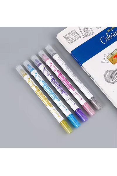 Adil Baba 5Pcs Dot Metallic Glitter Marker - Double Sided, Big Head Highlighter Set