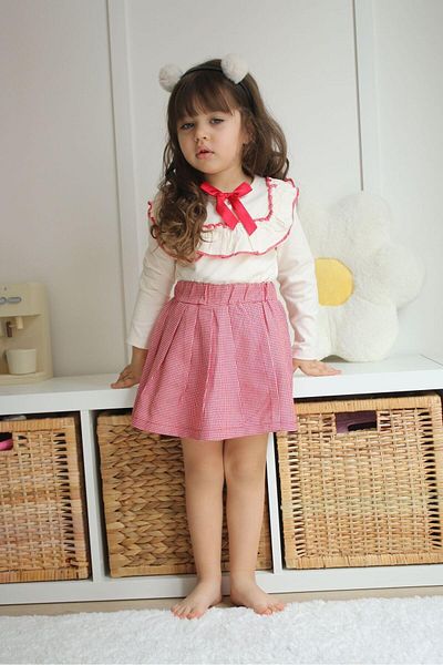 Magu Girl's Ruffled Badi Plaid Skirt Top and Bottom Set
