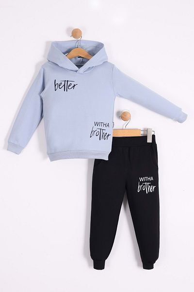 Mnk Baby&Kids Ανδρική παιδική φόρμα με κουκούλα εμπριμέ - MNK0627 ΜΠΛΕ