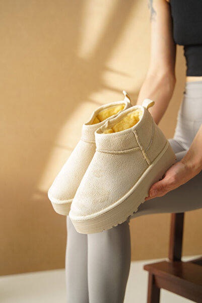 Taran Kadın Bot Süet Kısa Ug Bot Içi Tüylü Kalın Ve Düz Taban