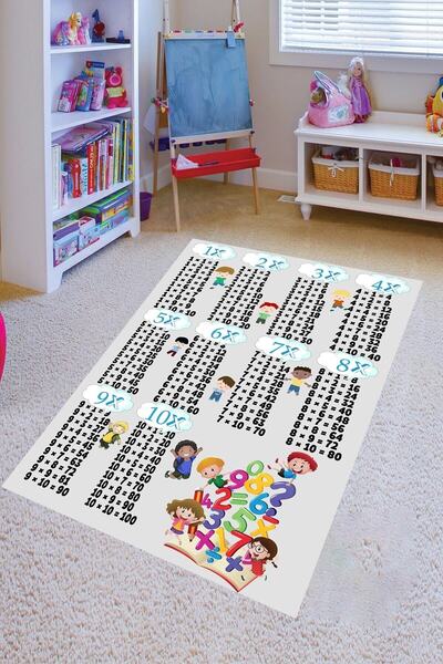 Pelangi Çarpım Tablosu Desenli Dijital Baskılı Kaymaz Taban Yıkanabilir Çocuk...