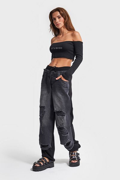 its basic Μαύρο Jogger Denim - Σχέδιο υφάσματος 10w48 Piece