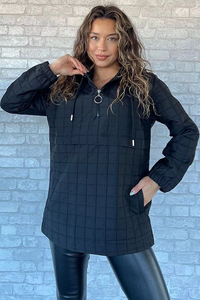GÜLSELİ Black Hooded Quilted Autumn Winter Jacket