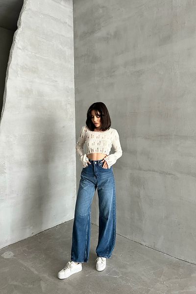 XRAY JEANS Pantaloni largi de blugi albaștri cu talie înaltă pentru femei