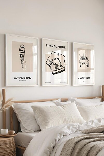 Postifull Çerçeveli Tablo Seti, 3 Adet Beyaz Çerçeve ve Minimalist Çizim Tema...
