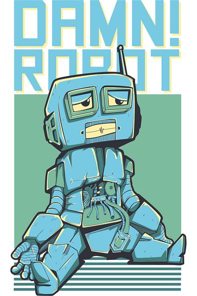 Reysa Tasarım Bored Robot Sticker 10X10 cm Colorful Sticker
