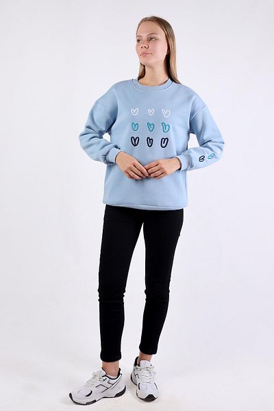 Rays 9175M - Sweat albastru cu gât și broderie inimă