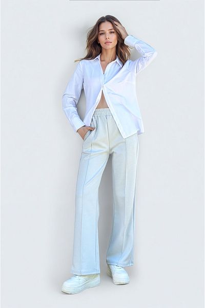 VAGGON Women's Gray Side Striped Front Grassy Double Pocket Retro Trousers Prm1209