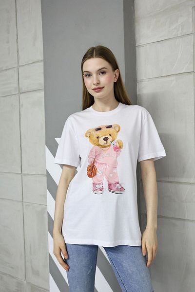 DK DAKSEL Tricou de damă cu imprimeu dragoste de culoare albă ursuleț de plus