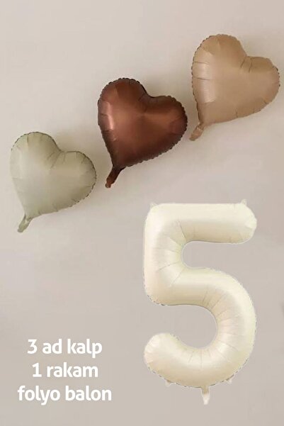 Atölye Mi 5 Yaş Doğum Günü Retro Pastel Parti Balon Seti 3 Adet Retro Kalp Ba...