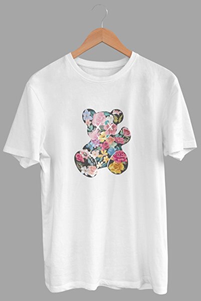 DK DAKSEL Beyaz Renk Oversize Teddy Bear Baskılı Kadın Tişört