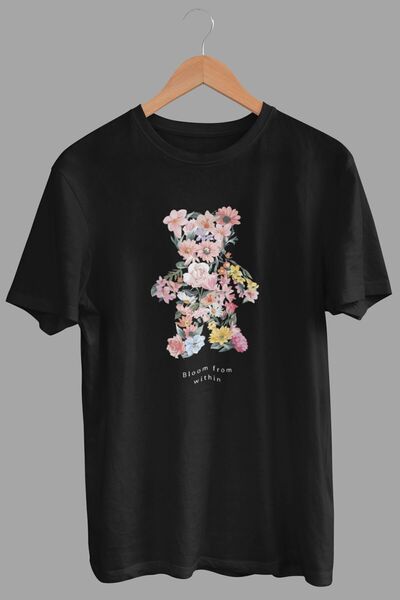 DK DAKSEL Siyah Renk Oversize Teddy Bear Baskılı Kadın Tişört