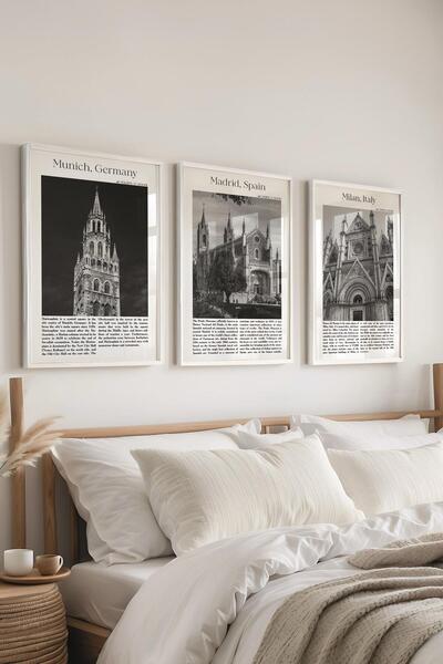 Postifull Set de pictură cu rame, 3 bucăți cu rame albe și set de postere cu ...