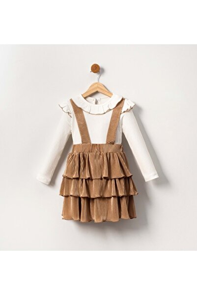 Mnk Baby&Kids Velvet Girl's Skirt Suit - Strappy Salopet MNK2147 BROWN
