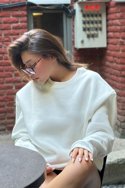 COMBİNE MİCHAİL Hanorac oversize pentru damă cu gât crew - ECRU
