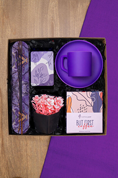 TrendHediye Mor Renkli Fincan ve Hediye Seti, Saksılı Çiçek, Tütsü Seti, Türk...