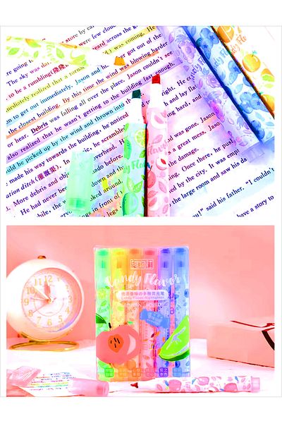 Adil Baba 6 Pcs Kawaii Scented Highlighter Fruit Shape Stamp Marker Pens Marker