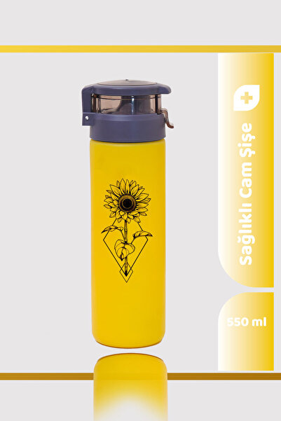Seraclass 550ML Kilitli Kapak SARI Renkli Cam Şişe Kişiye Özel Matara, Suluk ...