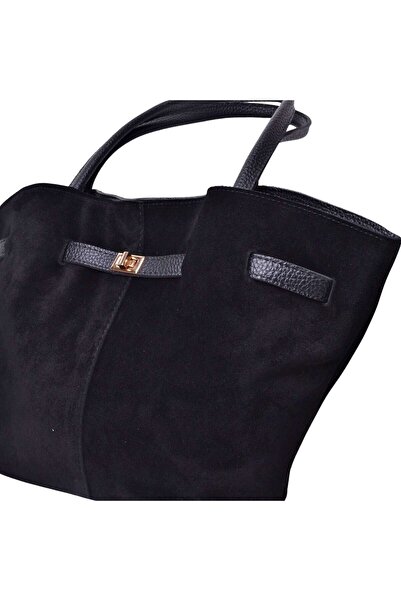 İskarpin Dámská kabelka do ruky a přes rameno s dlouhým popruhem a magnetem z pravé semišové černé kůže