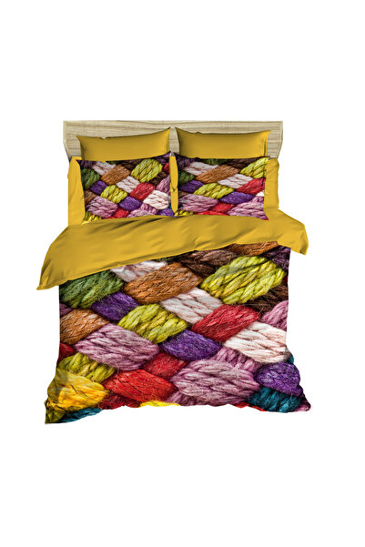 Fabeteks Wool Knitting Colorful 3D Digital Double Bedding Set