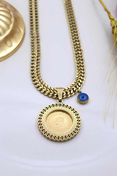 esetyıldız kuyumculuk 22 Ayar Çeyrek Altınlı Çelik Kolye