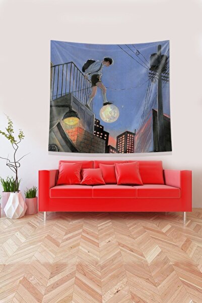farbala Multicolor Children Walking on the Moon Stain Resistant Velvet Fabric Wall Cloth Wall Carpet Tapestry