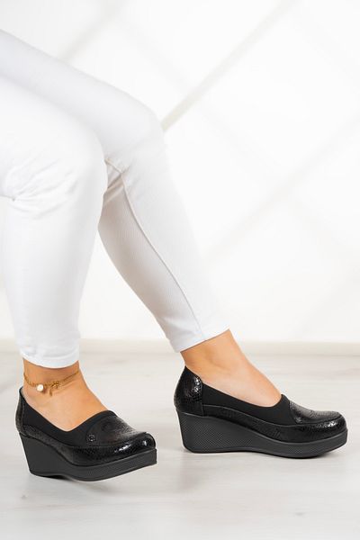 Erkan Saçmacı Priscilla Black Snake Piele autentică - Pantofi casual elastici cu toc pană