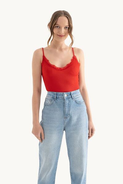 Hiccup Lace Detailed V-Neck Cropped Tank Top