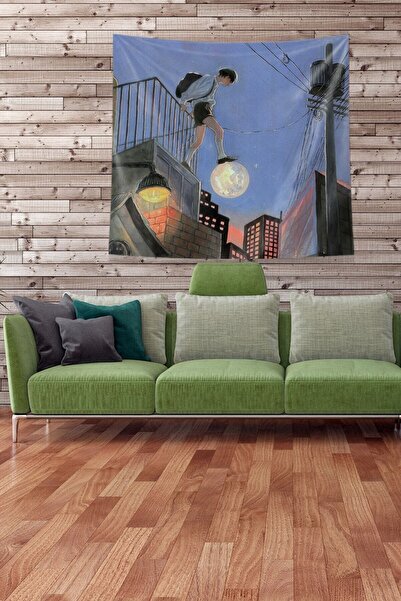 farbala Multicolor Children Walking on the Moon Stain Resistant Velvet Fabric Wall Cloth Wall Carpet Tapestry