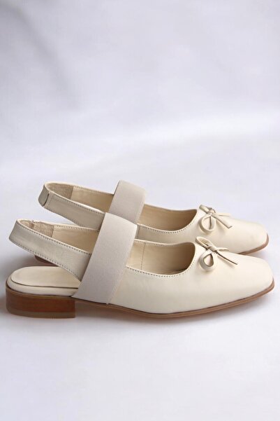 ERS Air Comfort حذاء باليرينا نسائي من الجلد الطبيعي باللون البيج مفتوح من ال...