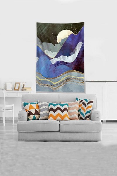 uygun dekor Blue Eclipse of the Moon Husă de perete din țesătură din catifea rezistentă la pete Tapestry