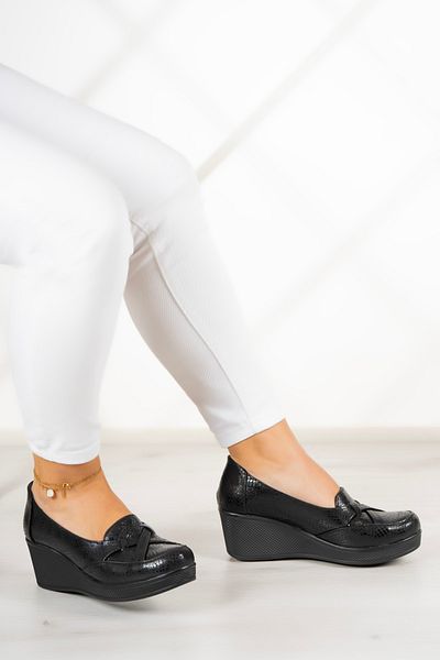 Erkan Saçmacı Shay Black Snake Pantofi casual cu toc cu pană din piele naturală