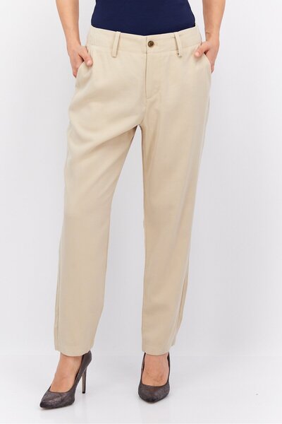 Esprit Women Plain Straight Leg Pant, Beige