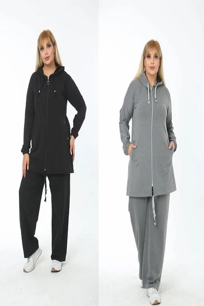 xlargebutik New Season Black Plus Size Clothing - Zippered and Hooded