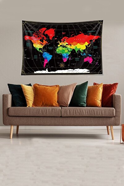 Generic Brand World Map Pattern Stain Resistant Velvet Textured Fabric Wall C...