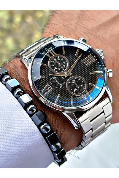 Weluxa Csrs7J33A Men's Hematite Wristwatch and Bracelet Gift