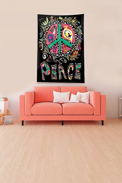 Pelangi علامة السلام - غطاء حائط مخملي متعدد الألوان، مقاوم للبقع