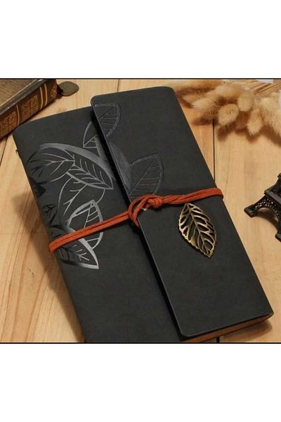 MRShopping Mr Leaf Printed Leather Covered Daily Notepad Special Design Gift Leather Covered Agenda