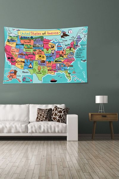 Pelangi World Map Patterned - Stain-Proof Velvet Tapestry