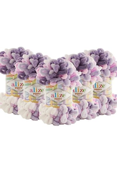 Alize Pack of 5 Puffy Color Hand Knitted - 6305 Model, 100 Gr 9 Mt Finger Knitting, Blanket Slippers Scarf Cardigan
